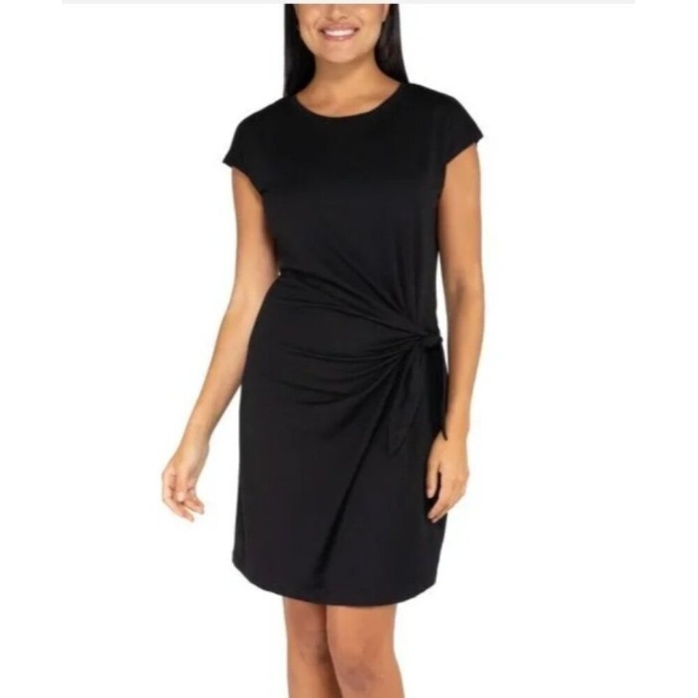 Nicole Miller Womens Knot Crew Neck Dress (Black, Large)